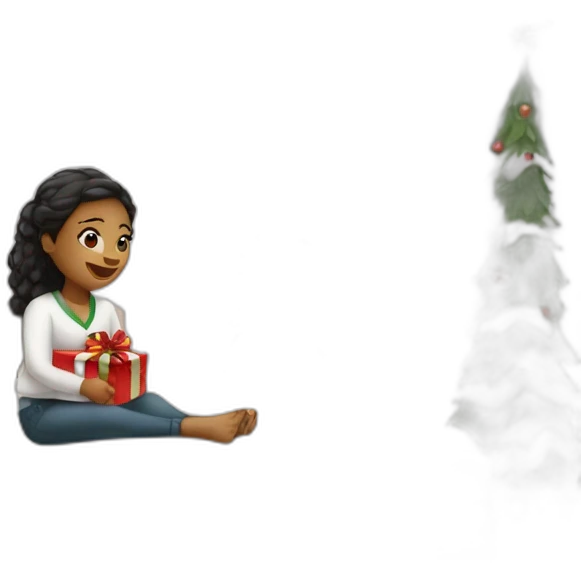 Christmas girl sitting on the bed emoji