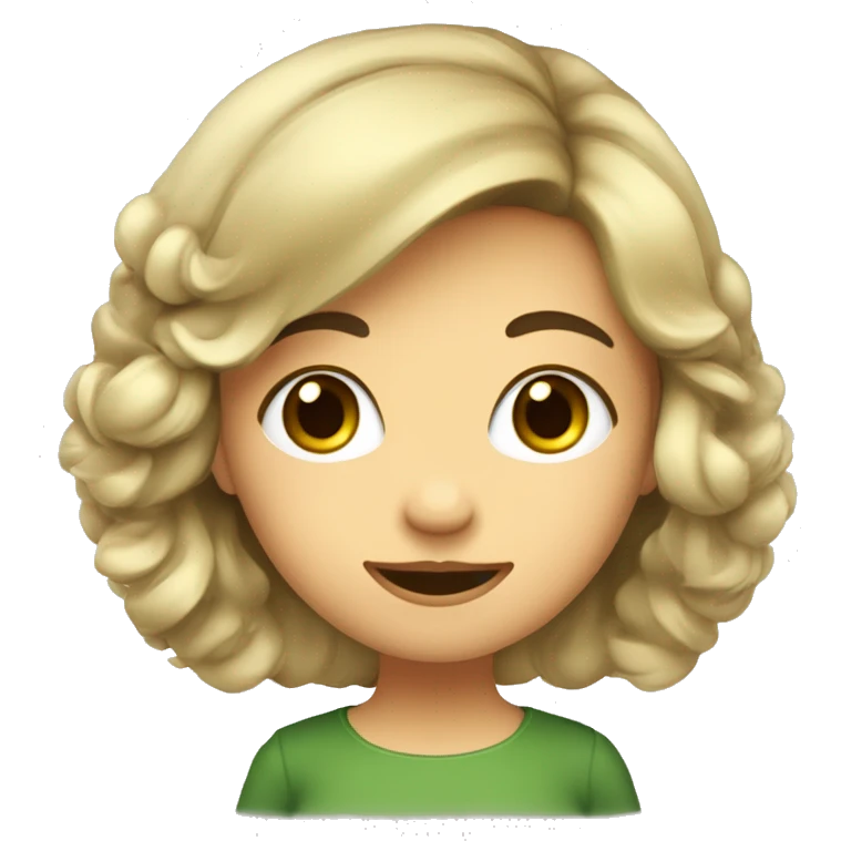 ragazza con capelli LISCI di media lunghezza, biondo scuro, occhi verdi e lentiggini emoji