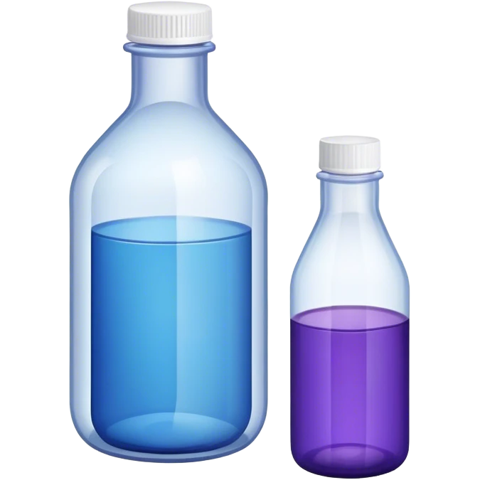 Purple bottle with a white lid and a blue bottle emoji