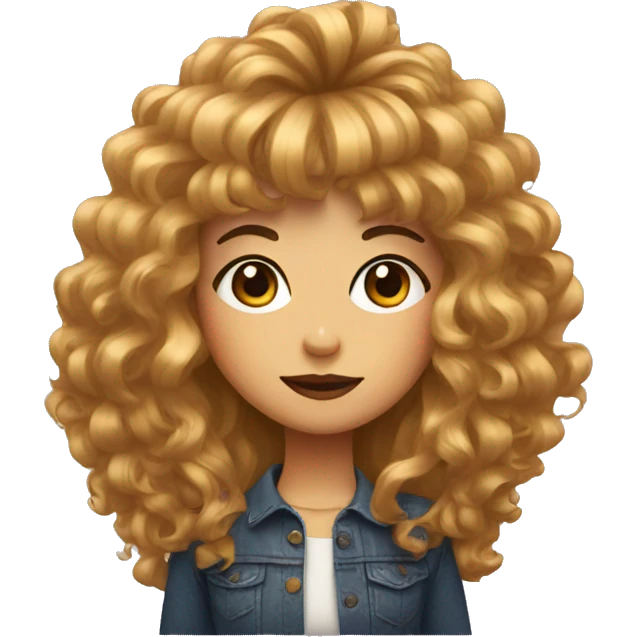 girl with big hair with bangs and an instagram symbol emoji