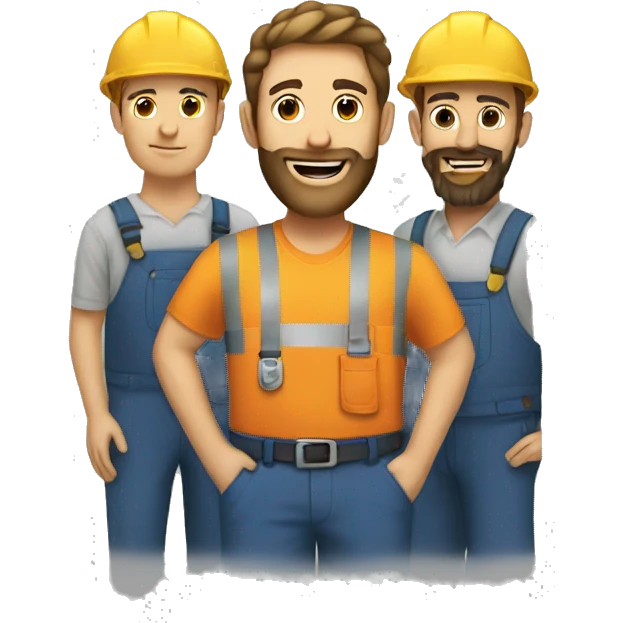 Guy with beard on top of three workers emoji