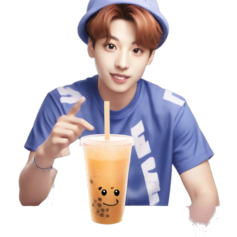 Jungkook of bts with a bubbletea emoji