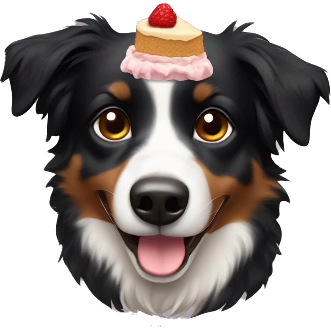 Small black australian shepherd dog with dessert  emoji