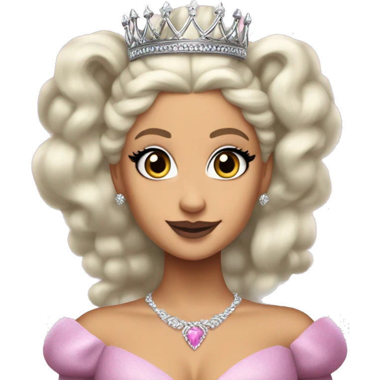 ariana grande as Galinda wicked movie, blond hair big fluffy pink dress silver crown emoji