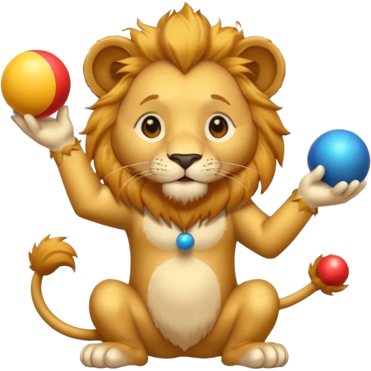 a Circus cute lion juggling two metal ball emoji