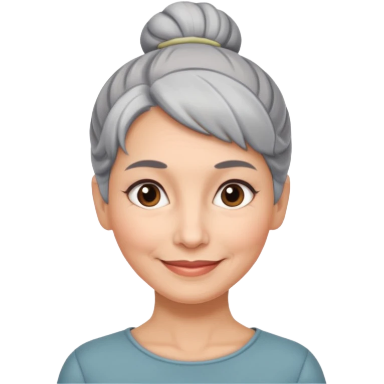 50 y.o. woman grey hair, subtle smile, hair in a bun  emoji