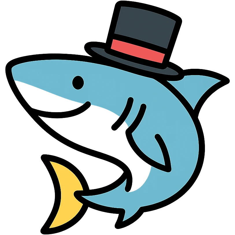 color outline icon of a shark wearing a top hat emoji