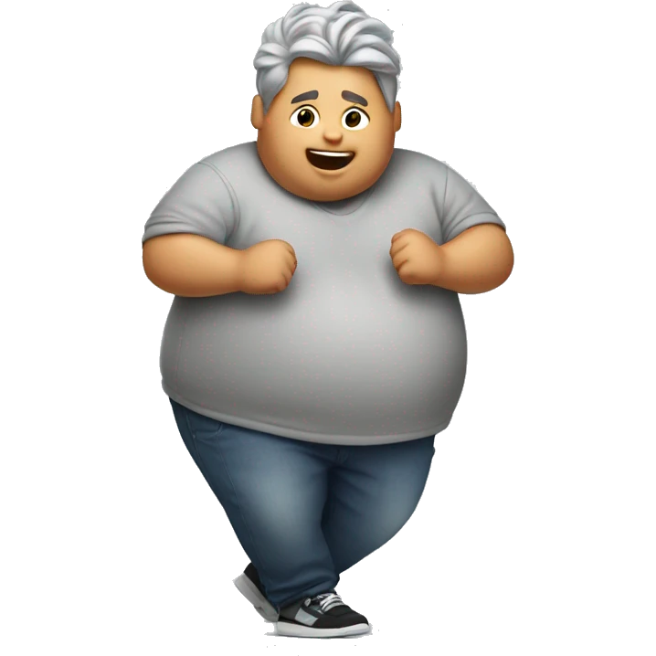 Fat boy dancing with gray hair emoji