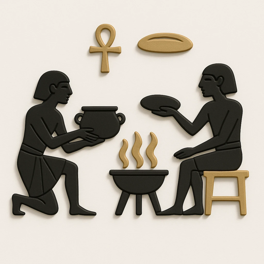 ancient Egyptian cooking scene in hieroglyphic style emoji