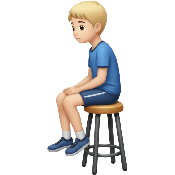 a boy is sitting on a stool seeing whole body on left side emoji