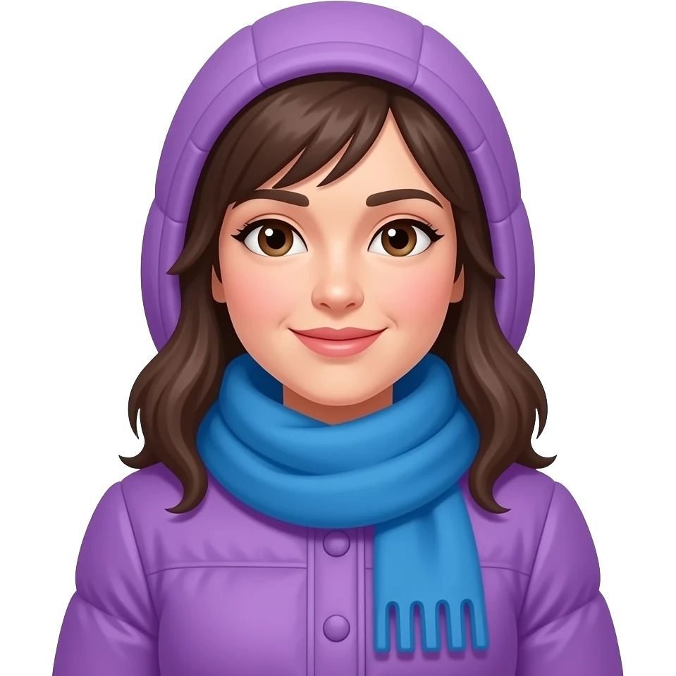 women in purple winter clothes with blue scarf emoji