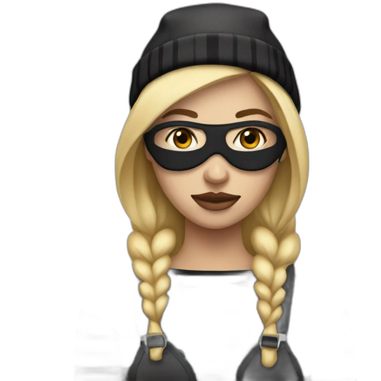 bank robber blonde woman with black beanie hat eye mask and striped shirt emoji