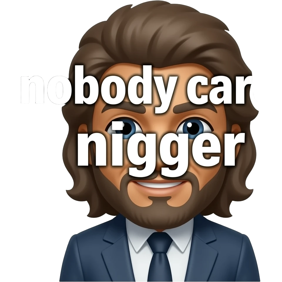 text that says "nobody cares nigger" in white meme font text emoji