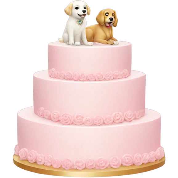 pink wedding cake with a golden retriever and white cat figures on top  emoji