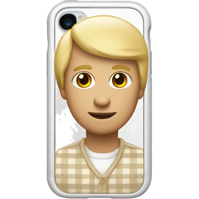 white iPhone 14 with beige checkered case emoji