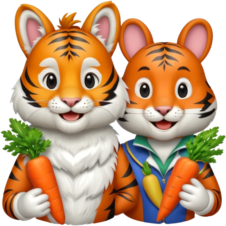 Laughing tiger and bunny emoji