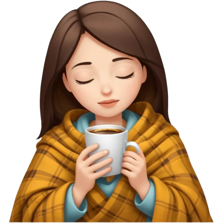 girl inside a blanket sipping coffee eyes closed emoji