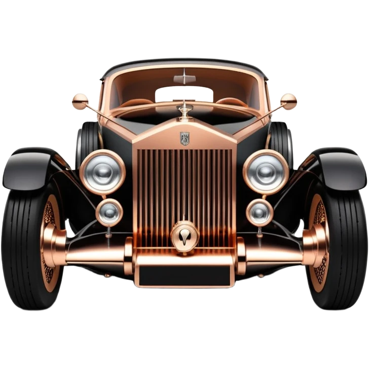 Dark black Bare bones streamlined sporty (stripped down) hot rodded engine rose gold sports car 1932 Rolls Royce Woody futuristic electric spaceship plasma neon glowing motors and lightening dynamos with wide racing wheels that are held strong by advanced suspension and steering emoji