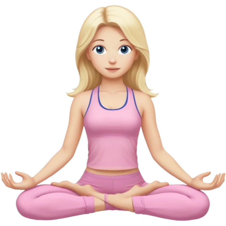 Long haired blonde with dark blue eyes yoga girl light pink clothes n emoji