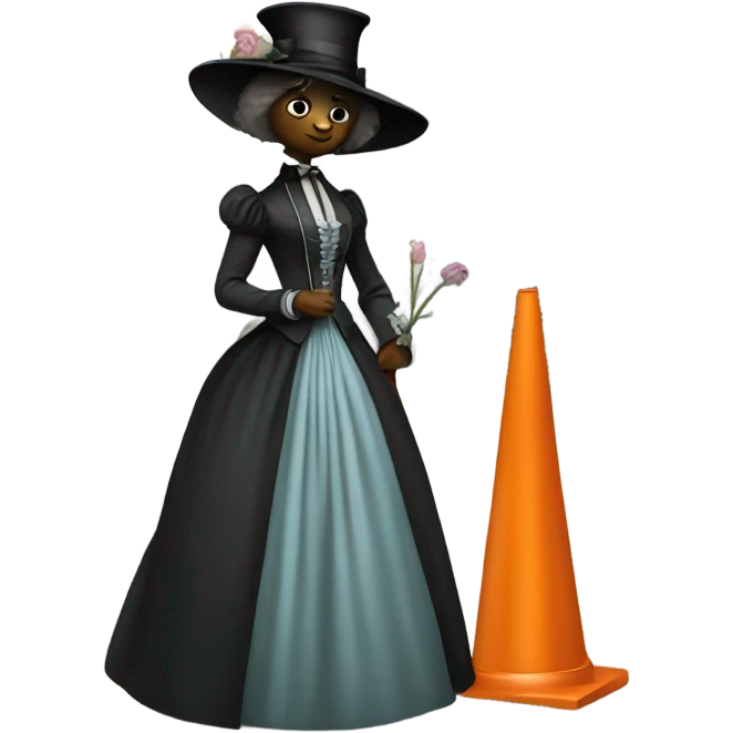 galora in Victorian dress elegant, full body, holding "big traffic cone" emoji