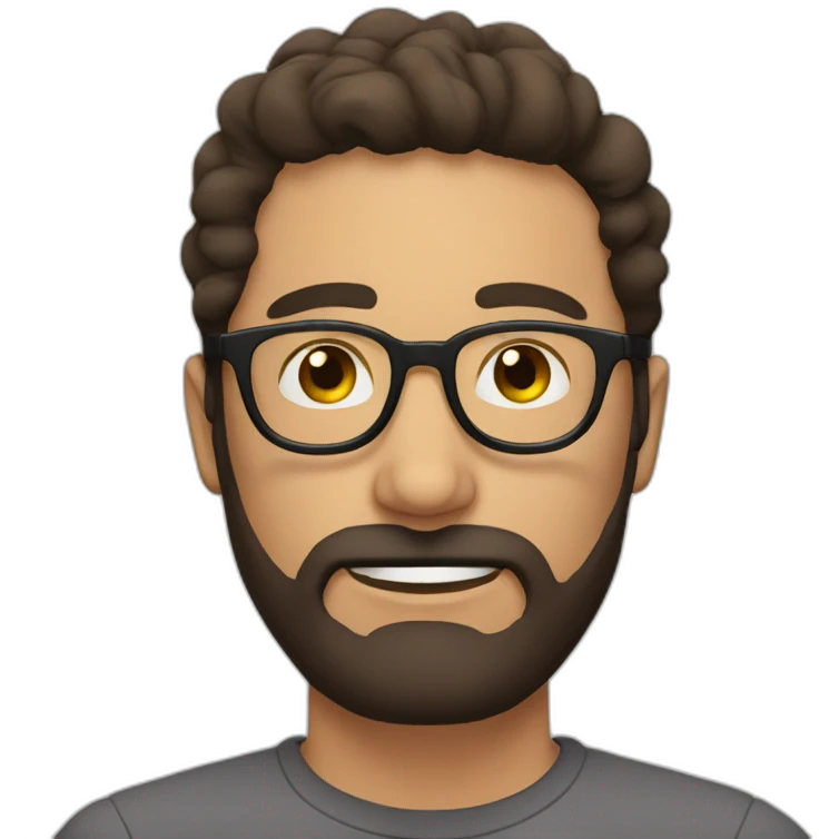 man with dark beard, round clear glasses and brown hair emoji