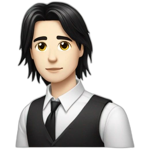 androgynous white boy bang black straight hair white shirt black tie emoji