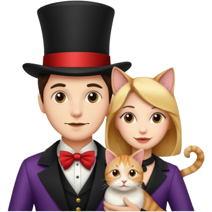 magician couple and their pet cat emoji