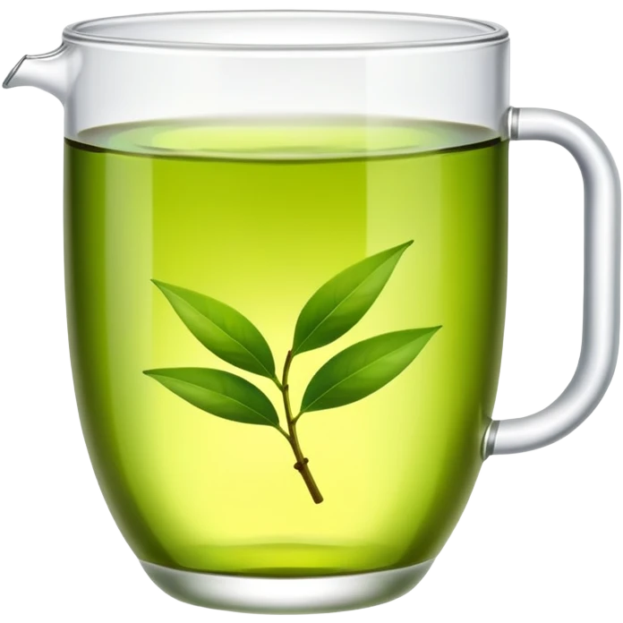 Green tea in traditional Chinese clear glass, fresh tea leaves, emoji style emoji