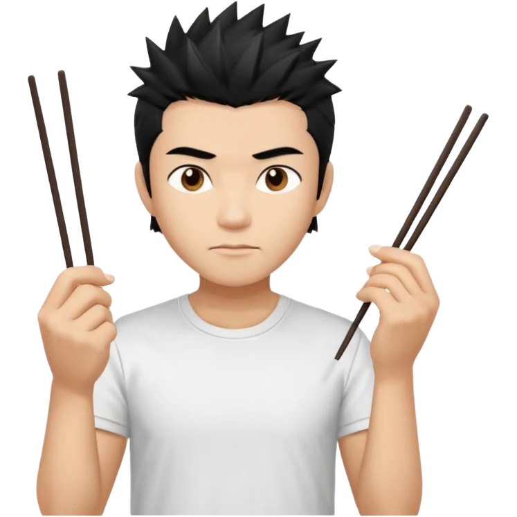 Make it a vietnamese male with spiky black hair hold ONE pair of chopsticks, t-shirt emoji