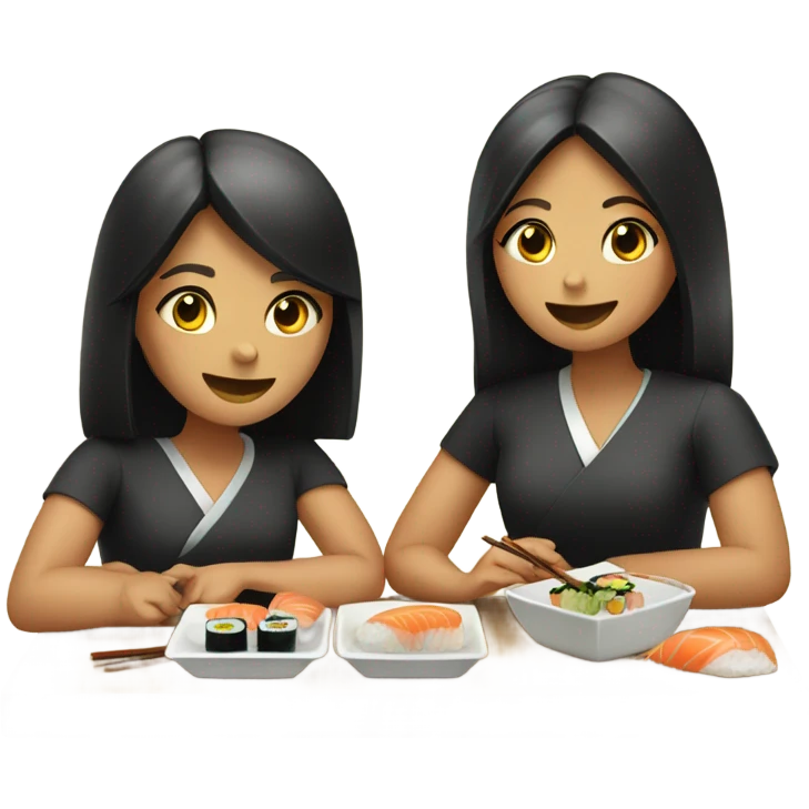 two girls eating sushi  emoji