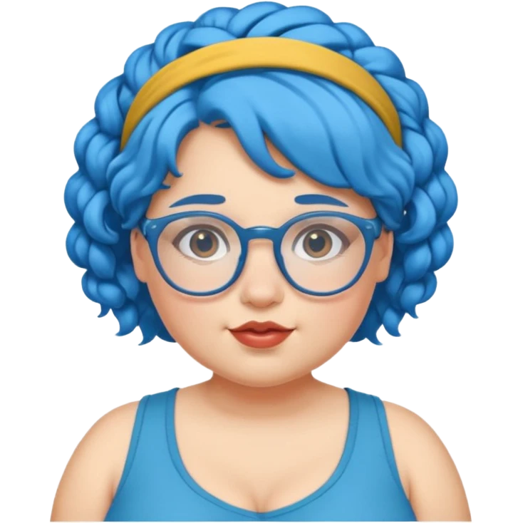 curly fat girl with blue hair and glassess and headband emoji