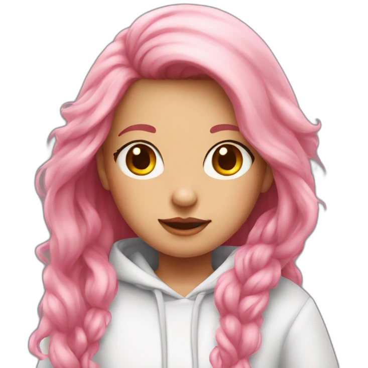 Long pink hair girl in white hoodie emoji