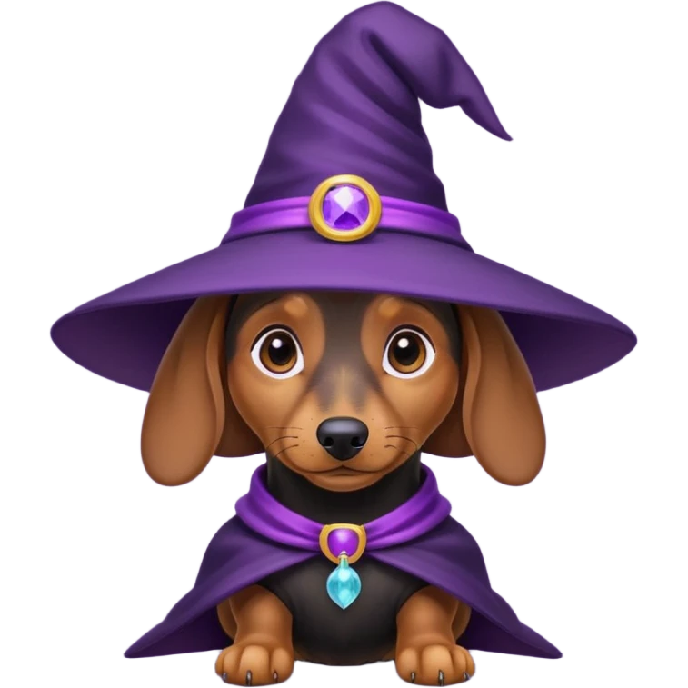 Dachshund dog wear purple wicth hat emoji