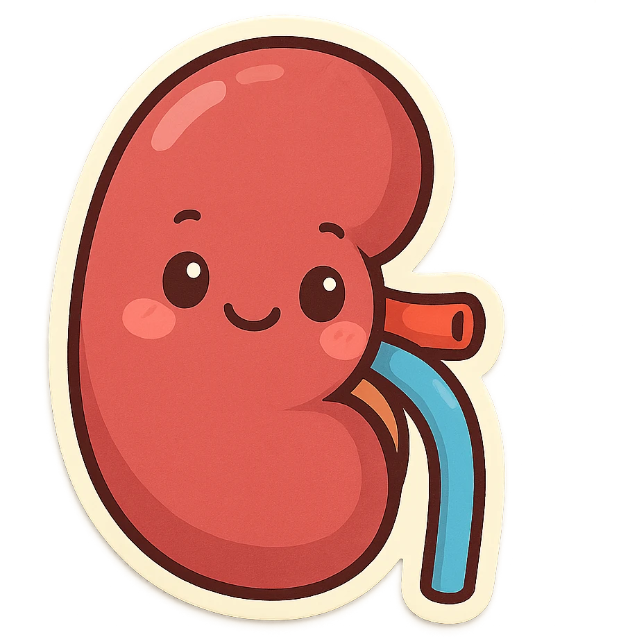 kidney cartoon, cute and friendly, with a smiling face, vibrant colors emoji
