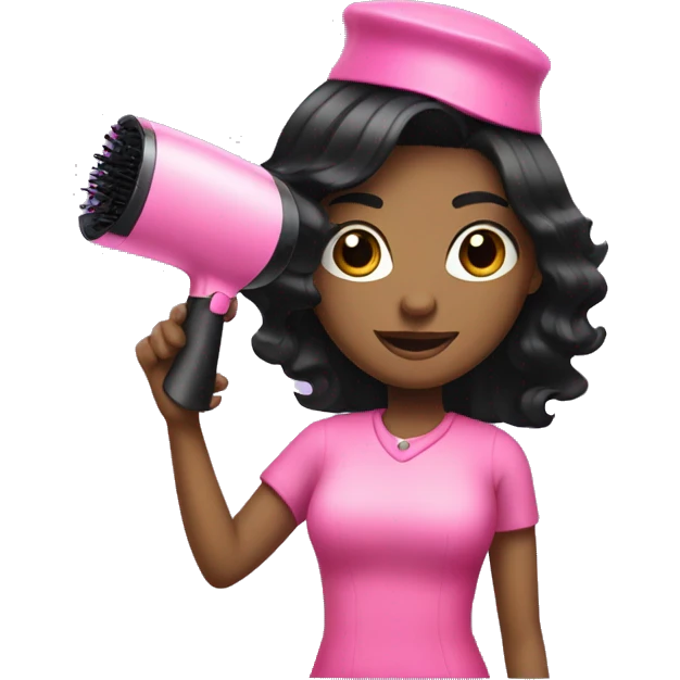 Black Hair dresser with black hair and pink outfit and hairdryer emoji
