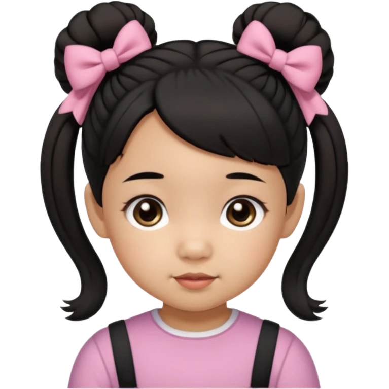 mixed 1 year old girl asian and american with short pigtails and cute bows i dark brown/black hair with big brown eyes emoji emoji