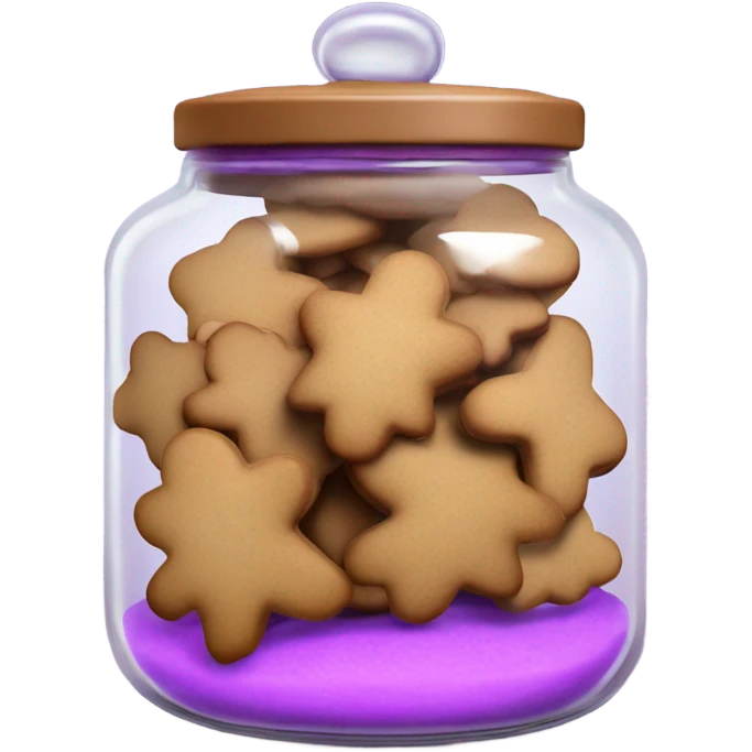 Realistic glass cookie jar with light purple lid full of gingerbread cookies isolated.  emoji