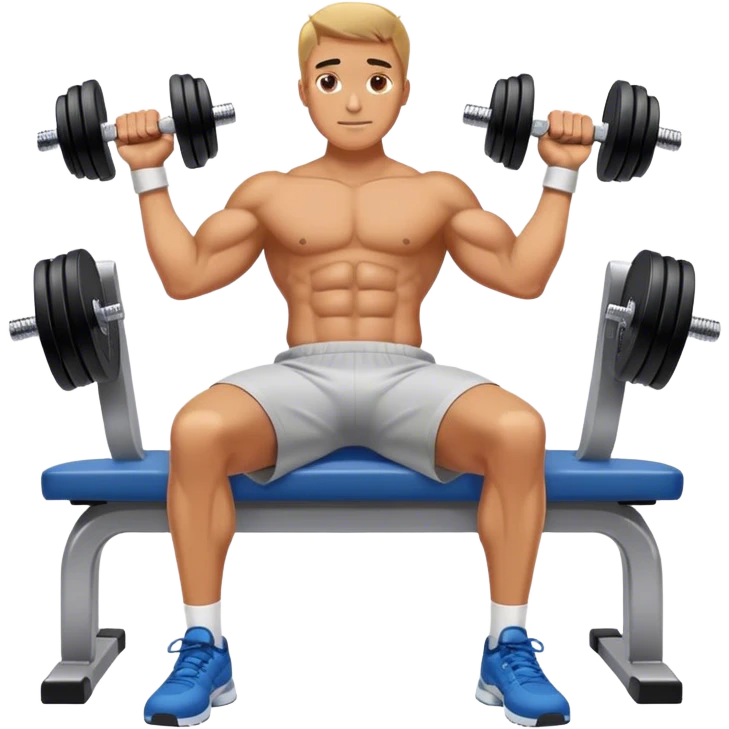 man lying on flat bench holding dumbbells above his chest emoji