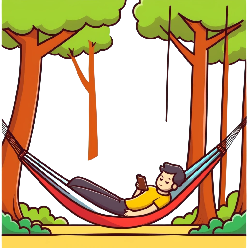 person in hammock under trees feeling a pleasurable gentle breeze emoji