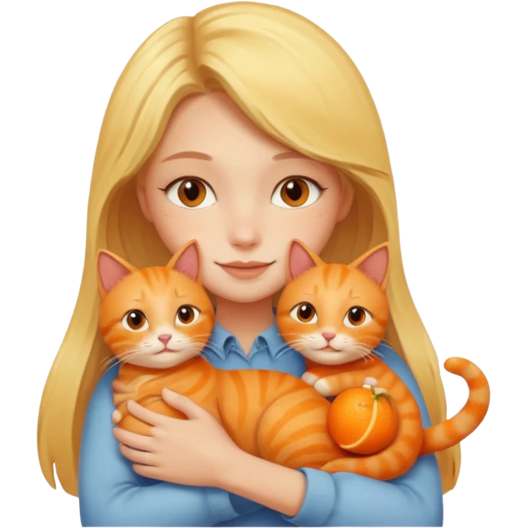 blonde girl hugging two orange cats  emoji