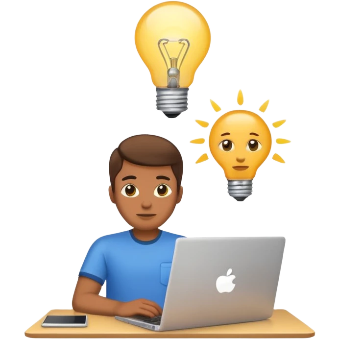 programmer emoji with laptop, with a thought bubble containing a lightbulb emoji