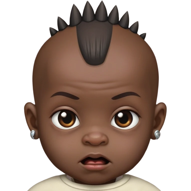 i want an extremely pitch balck baby with a mohawk in the center amd bald from the sides and make sure to make him really really ugly like extremely ugly emoji