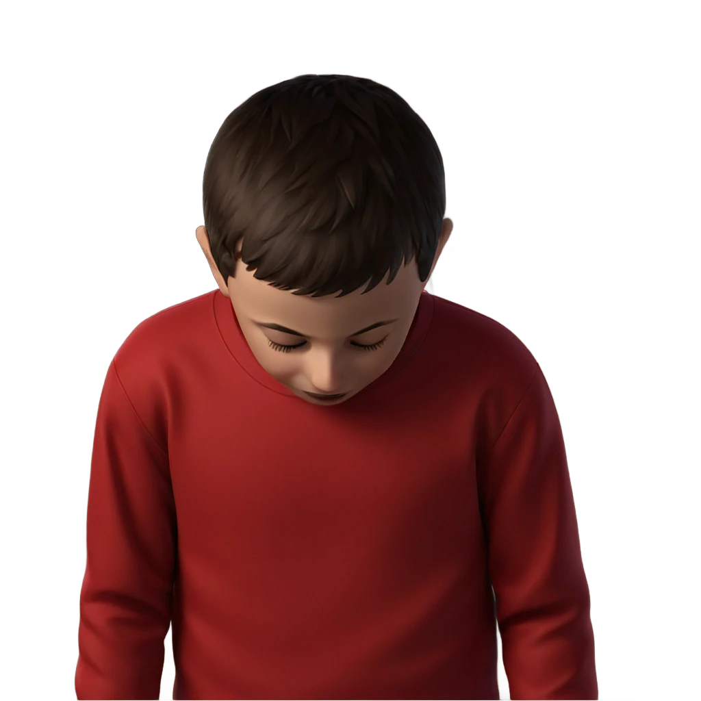 red shirted boy with closed eyes emoji