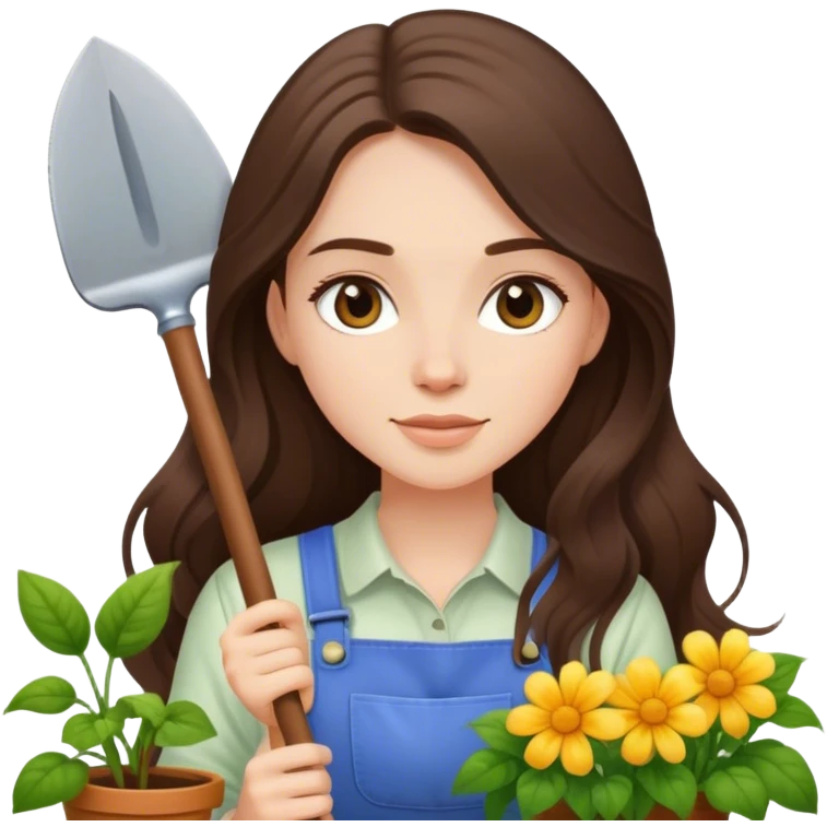 beautiful pale brunette girl with long hair gardening emoji