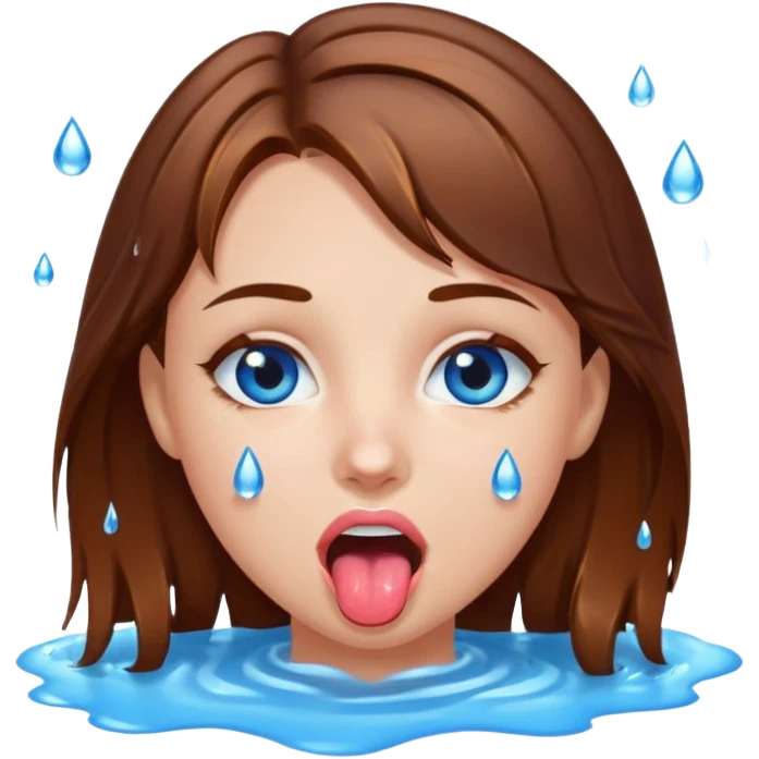 Girl with brown hair, blue eyes, a wet face and her tongue out. Can you make her face more wet emoji