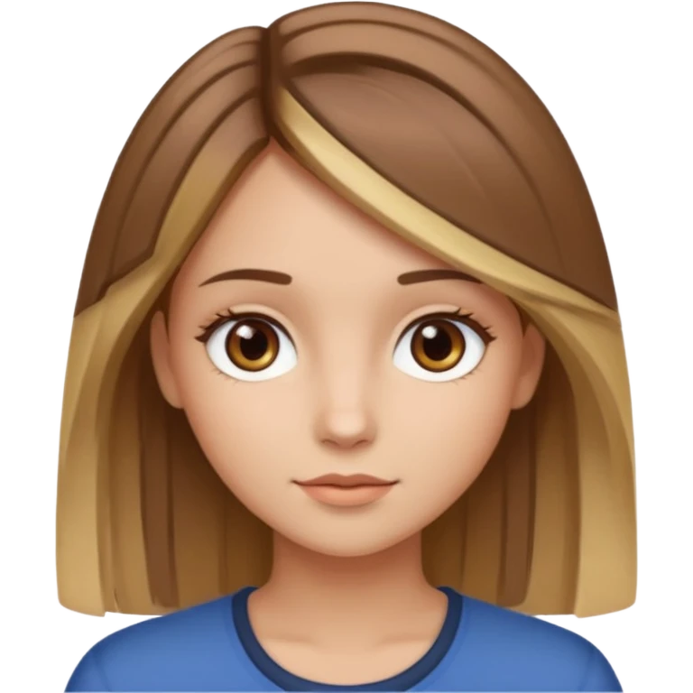 Girl with straight brown hair with blonde highlight and with brown eyes emoji