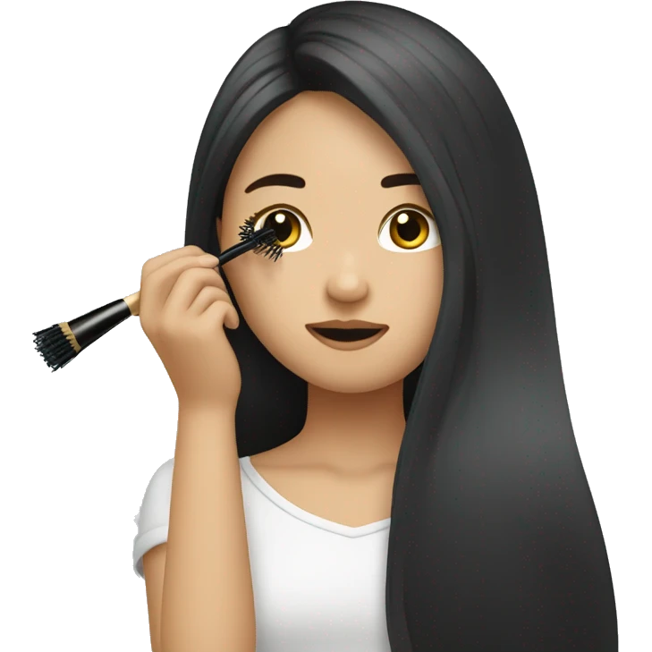Asian girl with long hair putting on mascara emoji