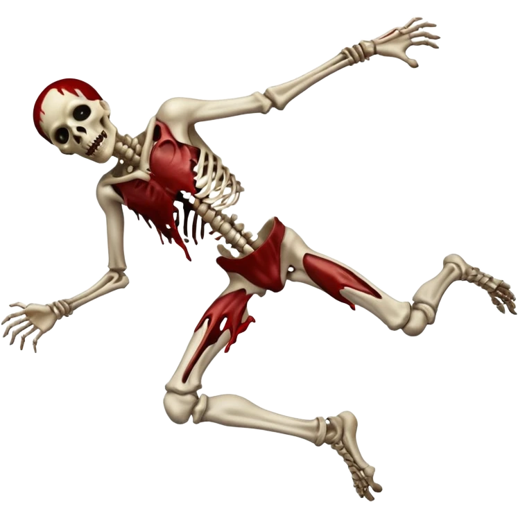 3D rotting corpse jumping in the air. In the style of your bloody skull art. More blood emoji