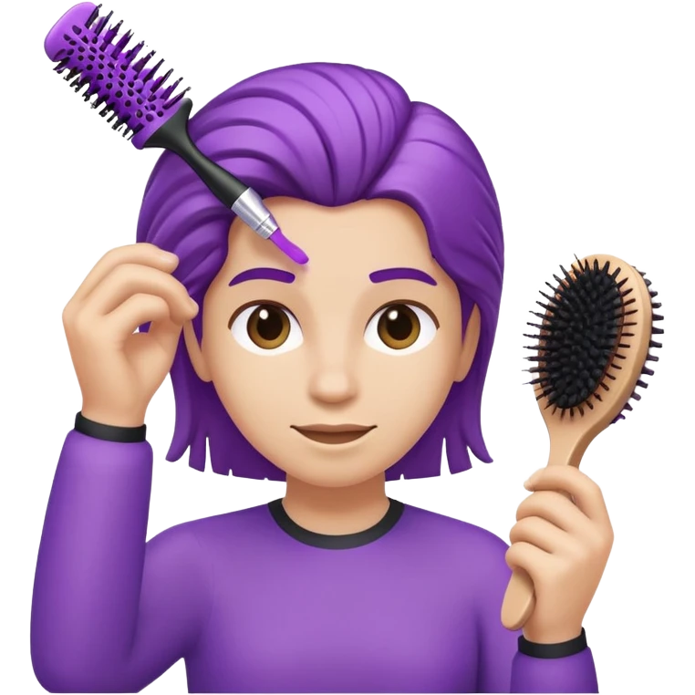 purple person brushing their hair with a hair brush, Apple iOS style emoji emoji