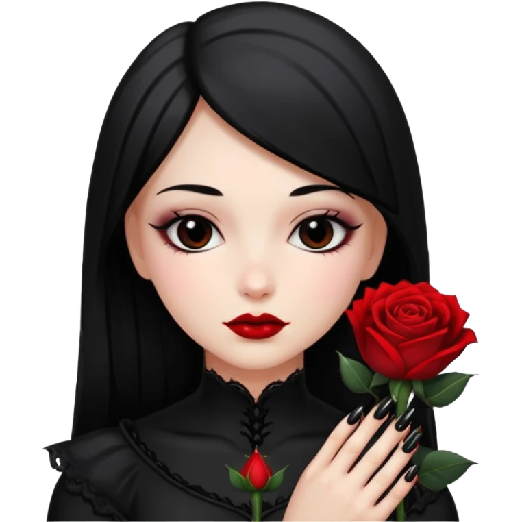 Gothic black nails holding rose  emoji